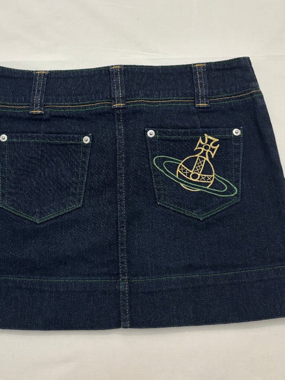 Vintage Vivienne Westwood Denim Mini Skirt w/ Orb Embroidery